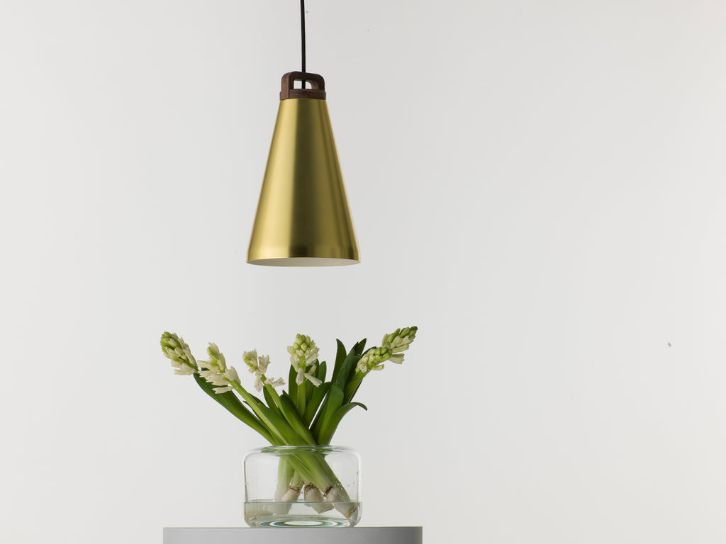Handle brass pendant lamp with wood handle